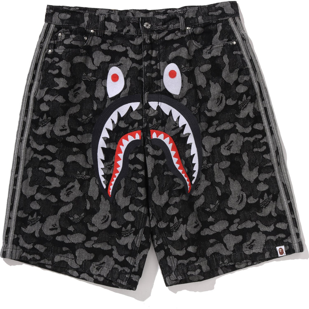 BAPE X ADIDAS CAMO JACQUARD SHARK DENIM JORTS MENS