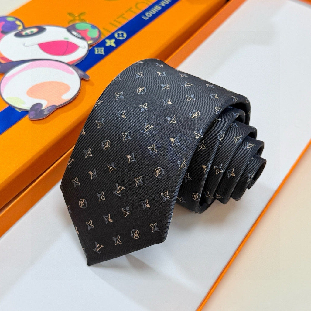 Louis Vuitton Style Men's Monogram Micro Pattern Silk Tie