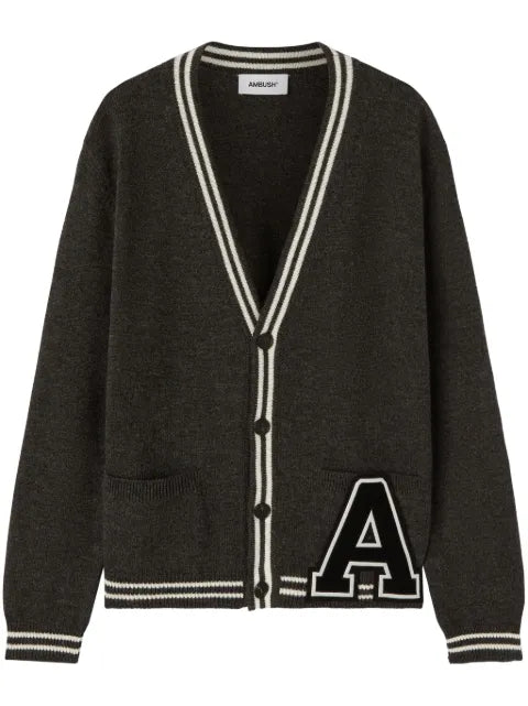AMBUSH monogram-appliqué wool cardigan