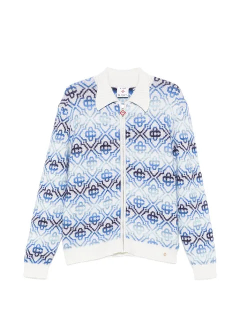 Casablanca Space dye monogram long-sleeve merino cardigan