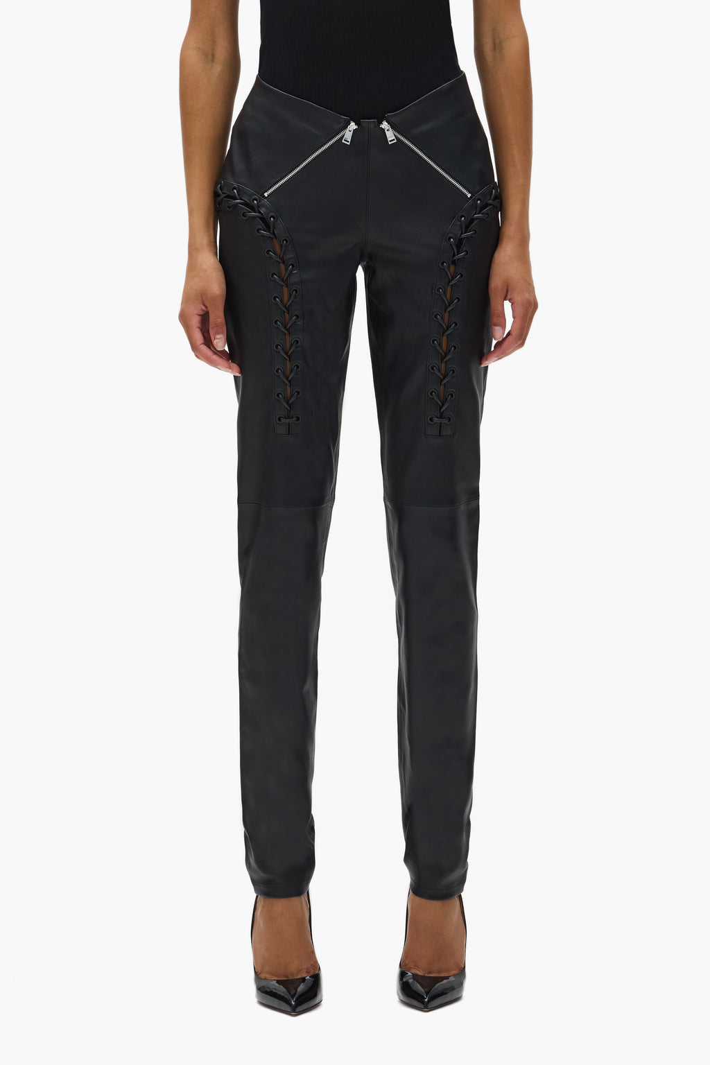 Leather V Zip Pant