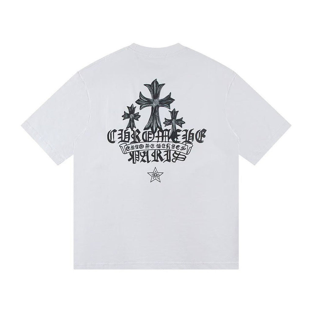 Chrome Hearts Color Sanskrit Cross Print Short Tee Unisex Y2K