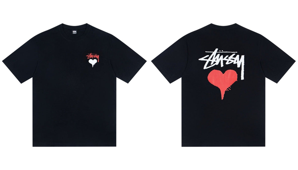 Stussy Dripping Heart Front And Back Graphic Short Sleeve Tee