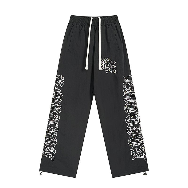 MIXED EMOTION Black Graphic Drawstring Pants
