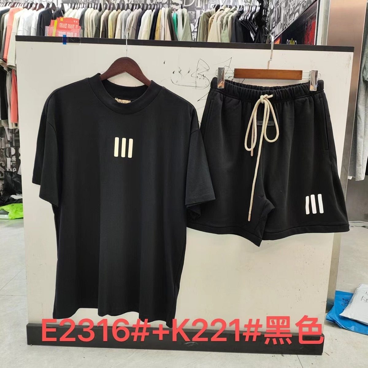 ESSENTIALS Three-Bar Graphic T-Shirt and Shorts Set