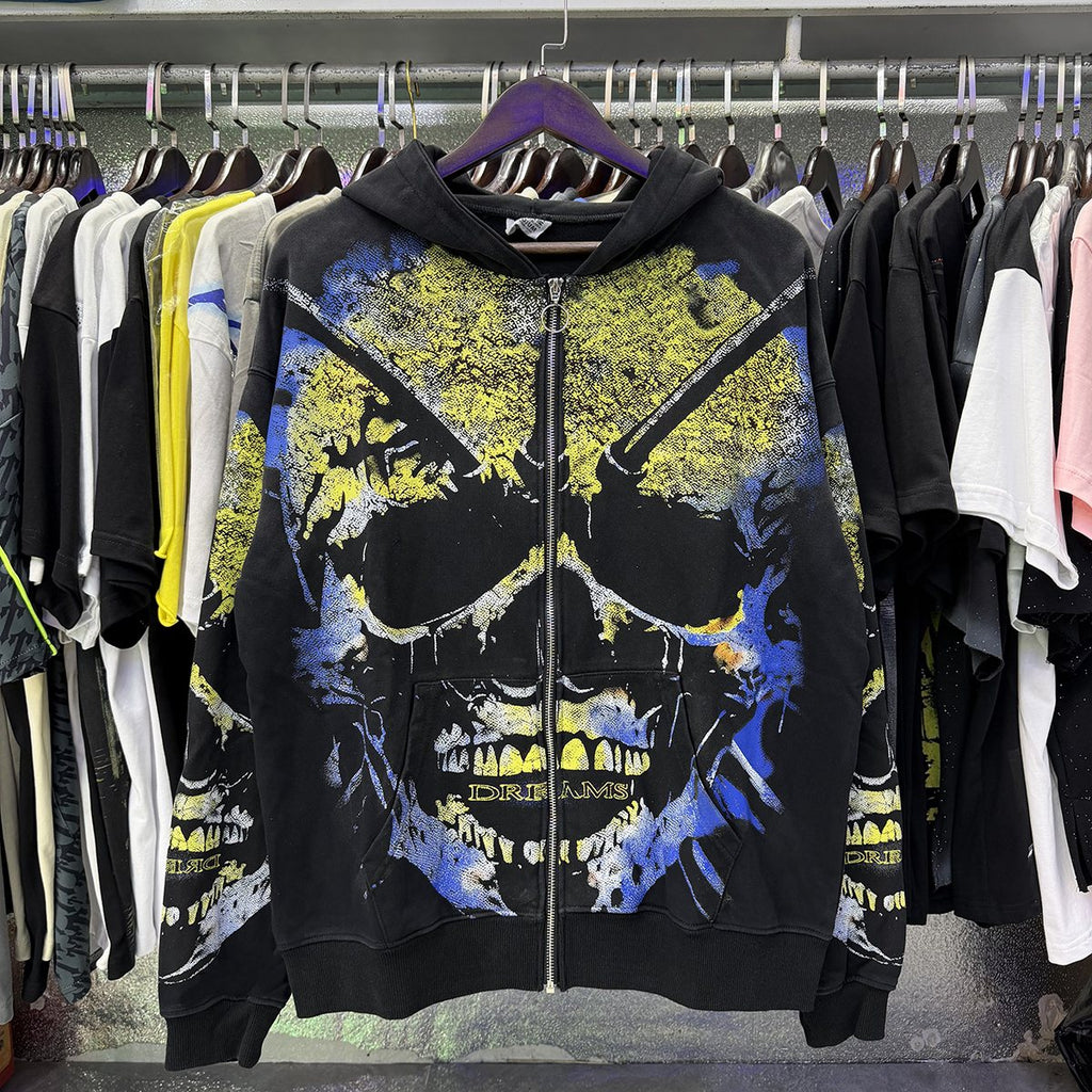 VALE USA Gravedigger Skull Graphic Zip Hoodie