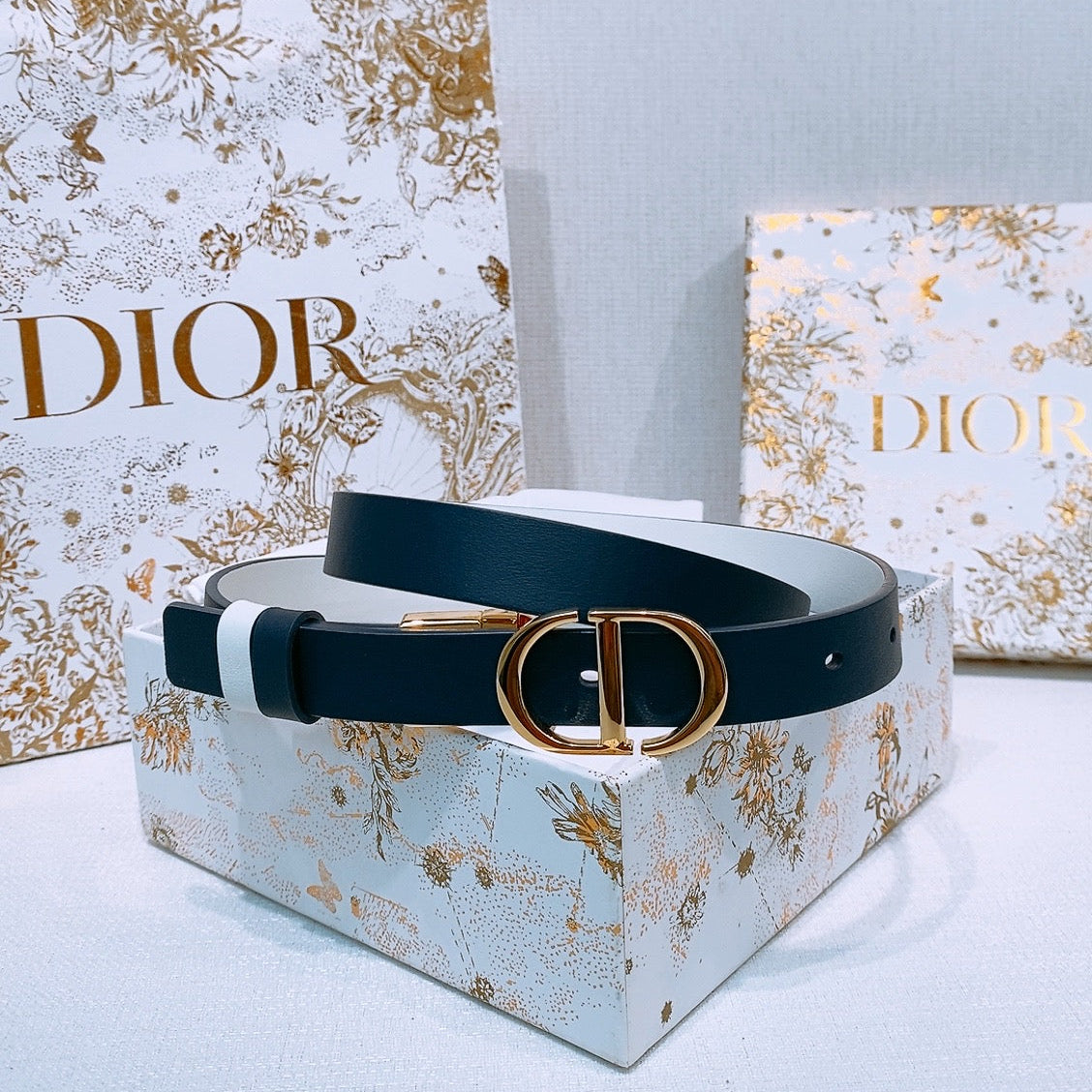 DIOR 25S BELT 20 MM IN DEEP BLUE GREY CALFSKIN 572898