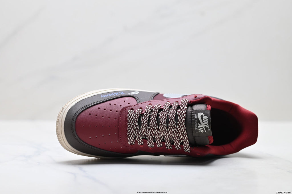 Nike Air Force 1 Low Burgundy Silver Unisex Sneakers Style 09
