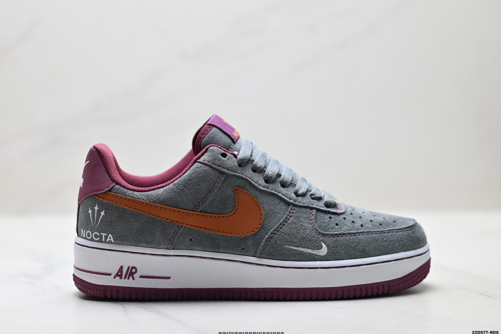 Nike Air Force 1 Low Gray Orange Burgundy Unisex Sneakers Style 12