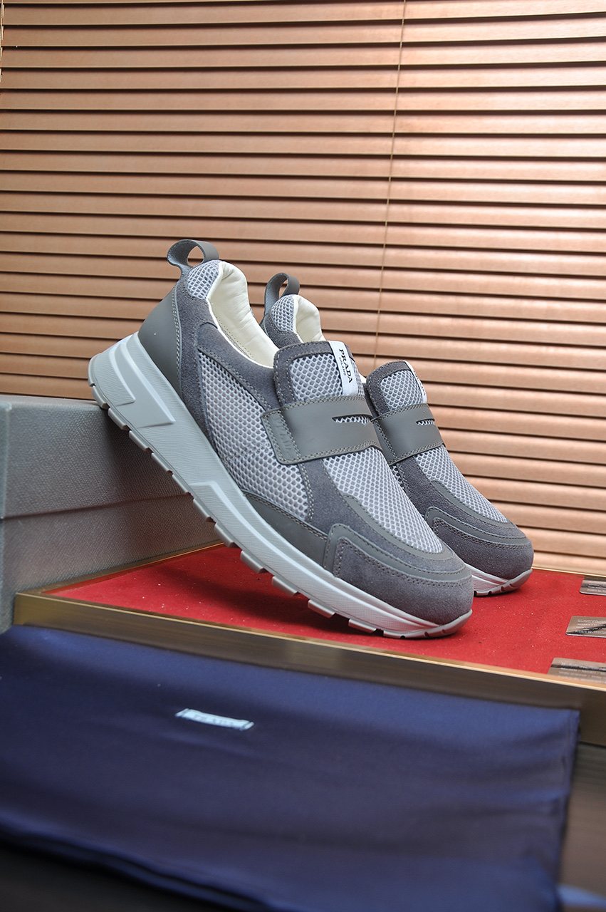 Prada Gray Strap Slip-On Sneakers