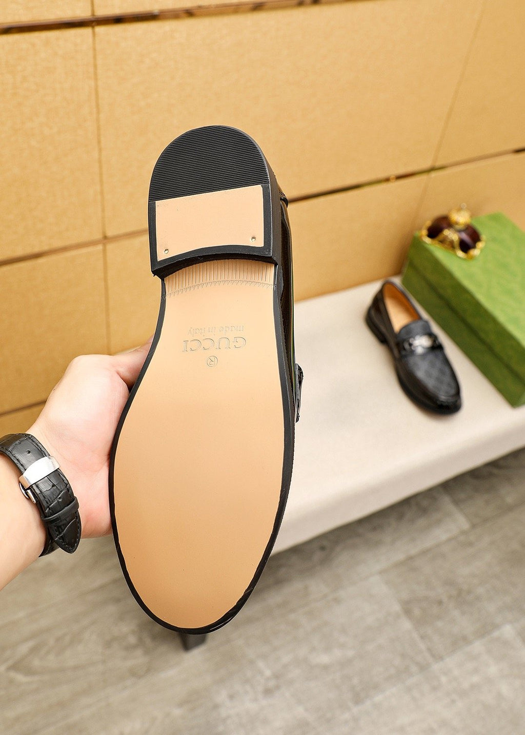 Gucci Black and Gray Metal Bit Loafers
