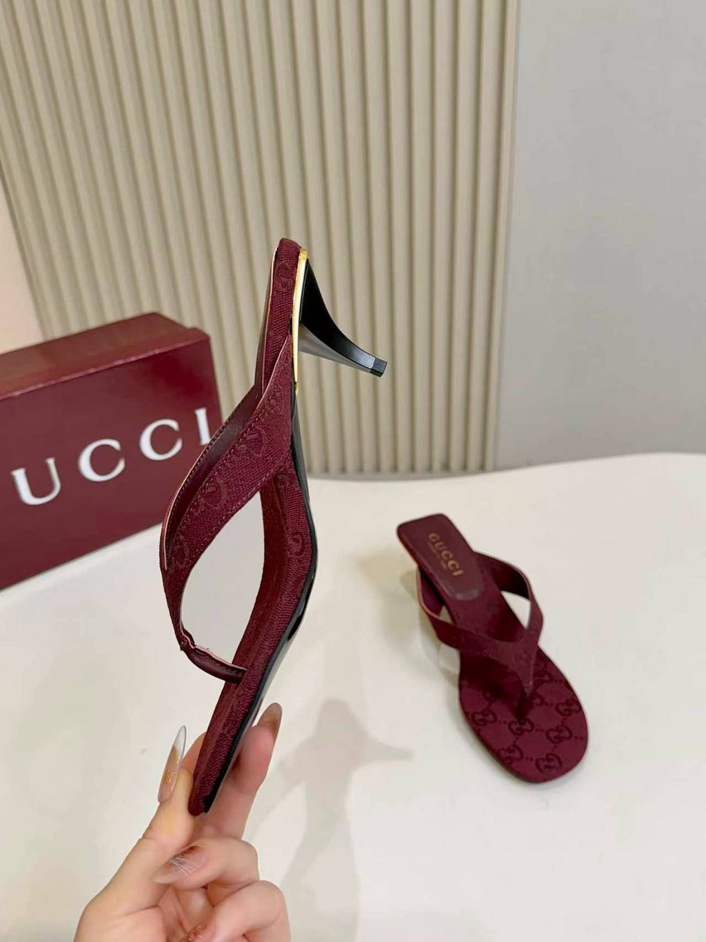 Gucci Monogram Thong Heel Sandals