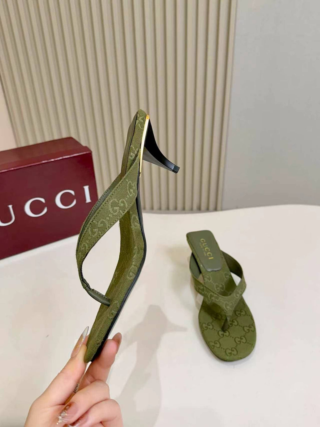 Gucci Monogram Thong Heel Sandals
