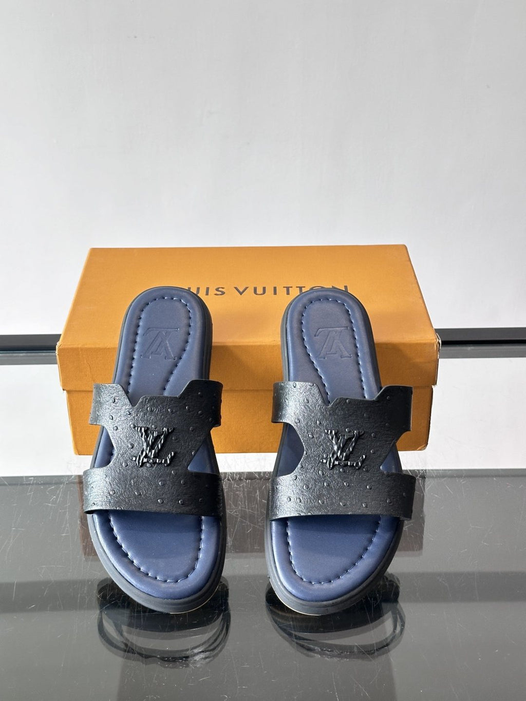 Louis Vuitton Monogram Slide Sandals - Black Monogram-Embossed Strap