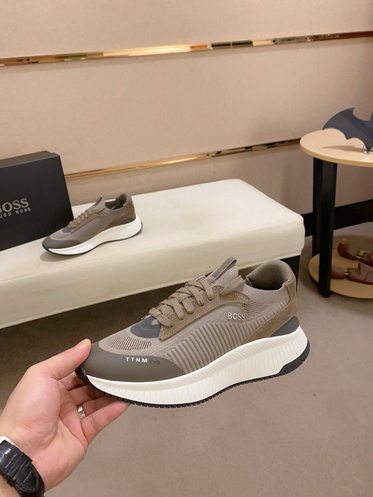 BOSS Men's Knit Lace-Up Sneakers