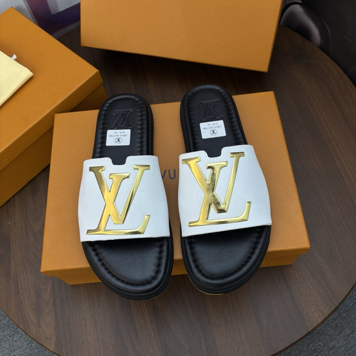 Louis Vuitton Men's Raised-Monogram Slide Sandals