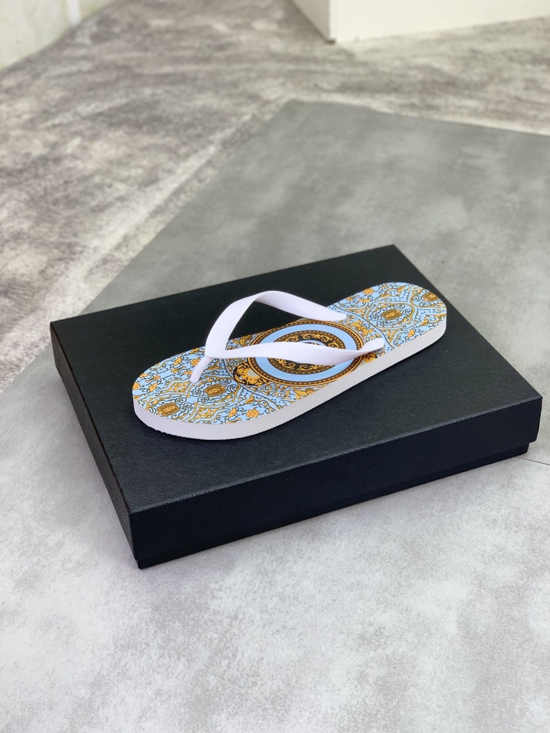 Versace Light Blue Patterned Flip-Flops