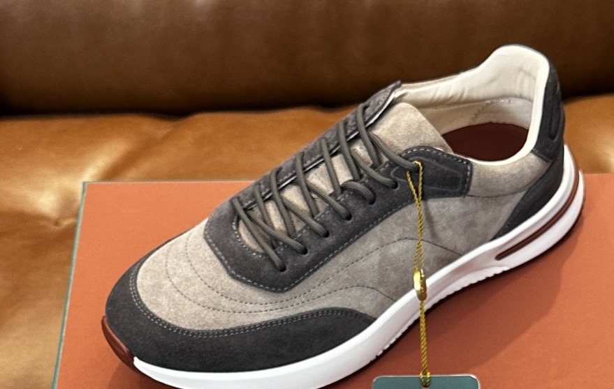Loro Piana Gray and Charcoal Low-Top Sneakers