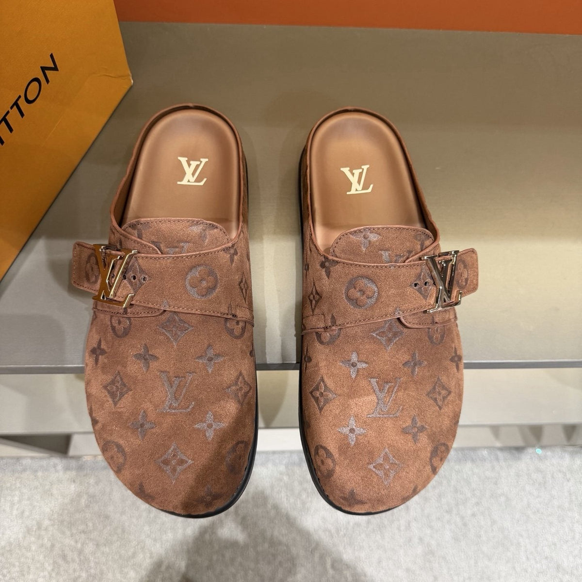 Louis Vuitton Men's Monogram Buckle Mules