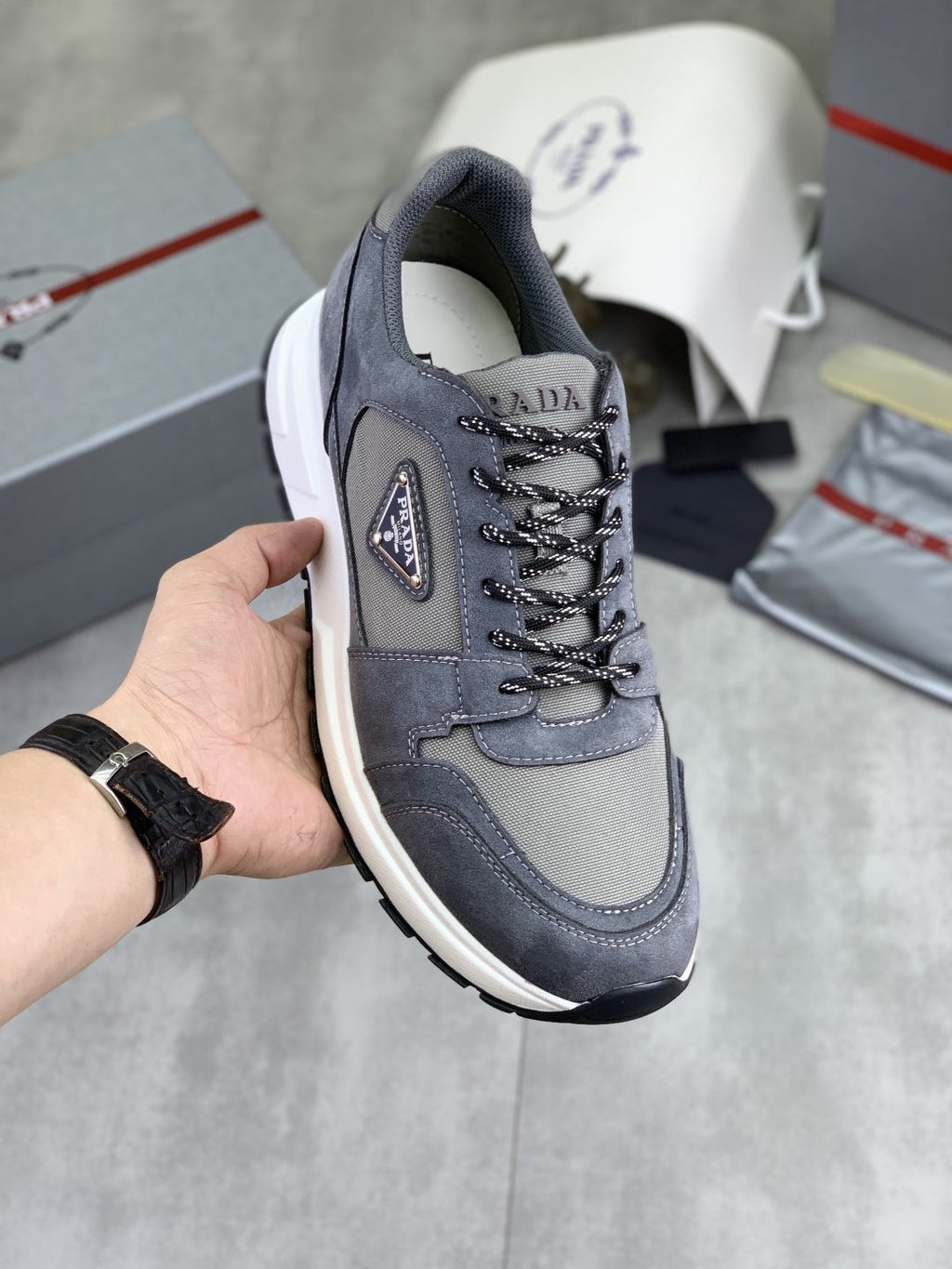 Prada Gray Paneled Men's Sneakers