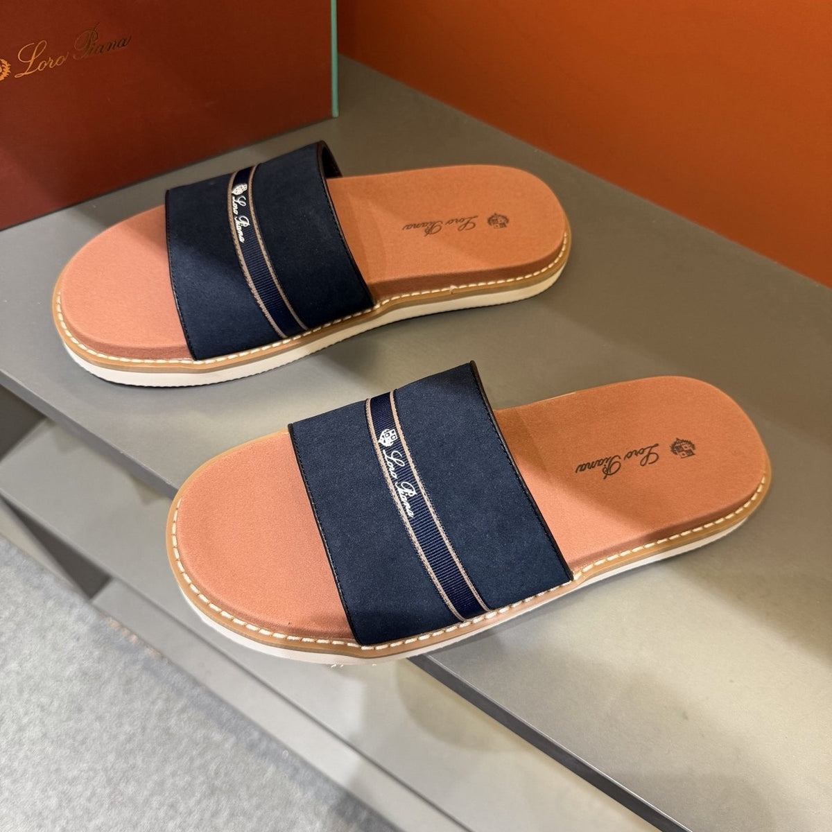 Loro Piana Cross-Strap Men's Slide Sandals
