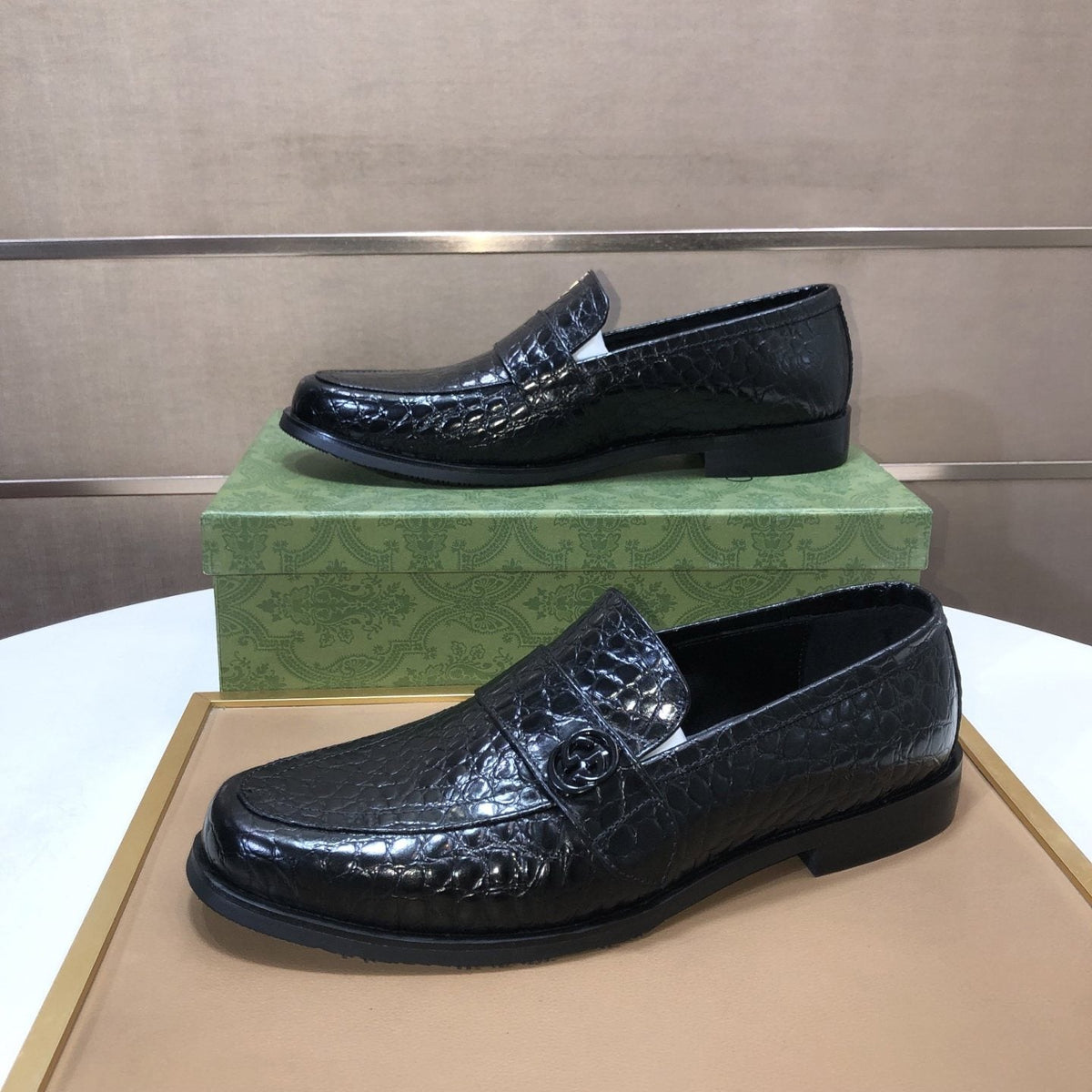 Gucci Black Textured Loafers