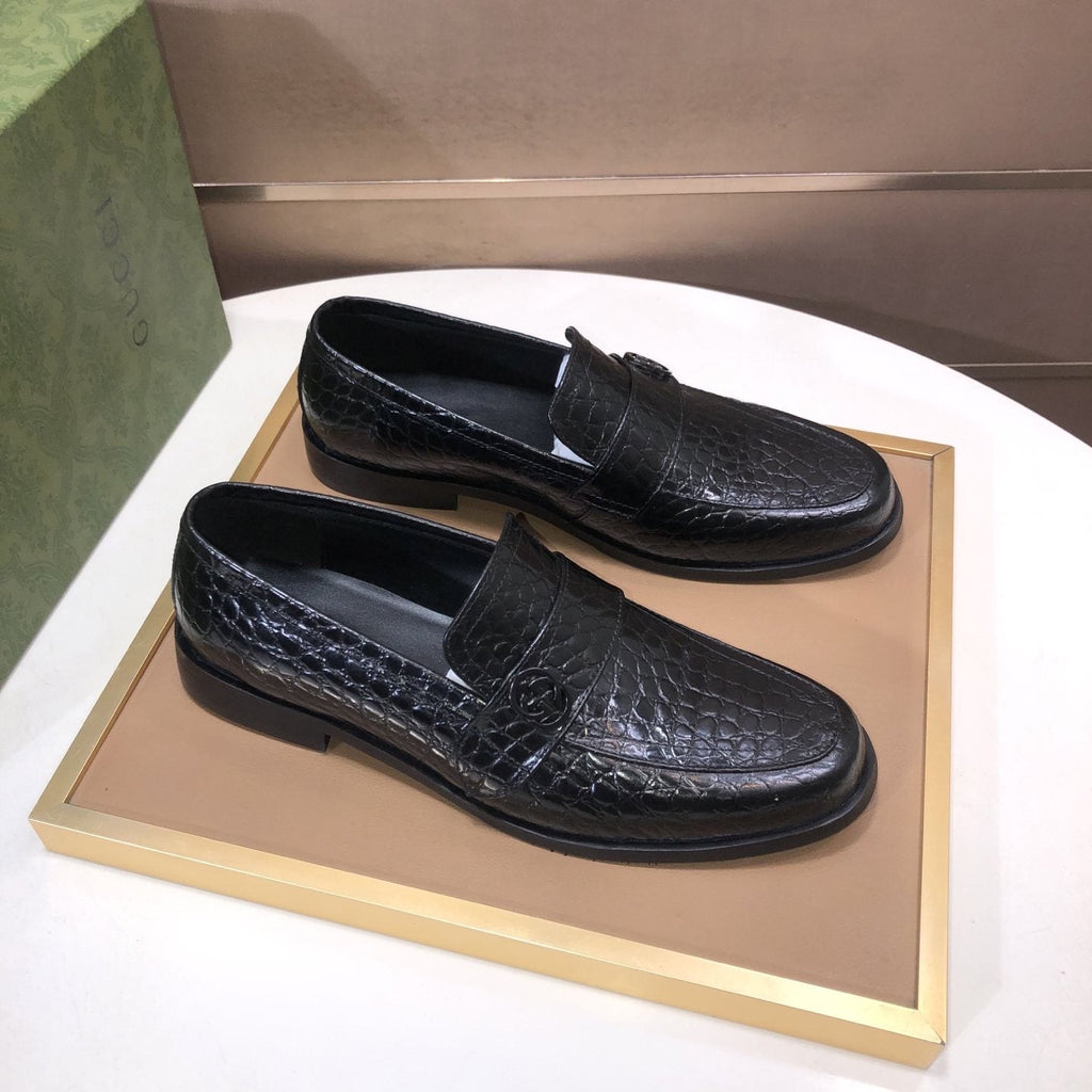 Gucci Black Textured Loafers