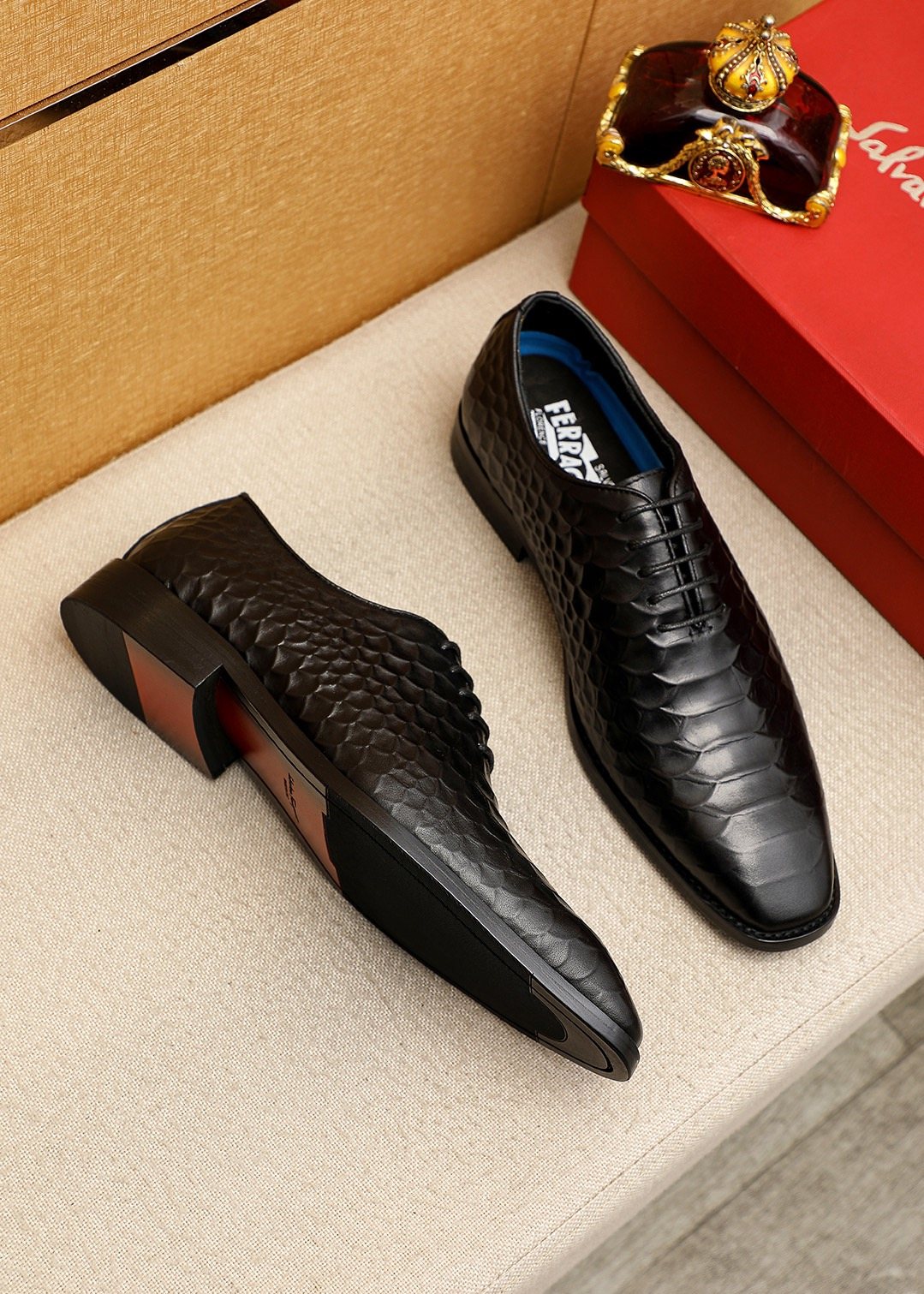 Ferragamo Embossed Lace-Up Dress Shoes