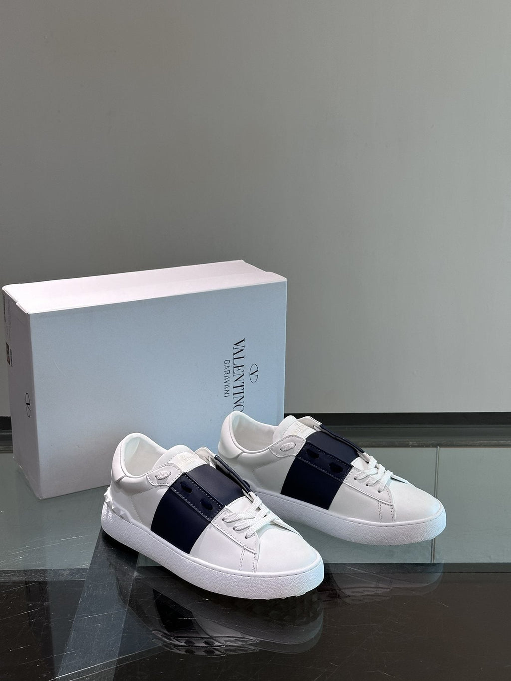 Valentino White Black Strap Low-Top Sneakers