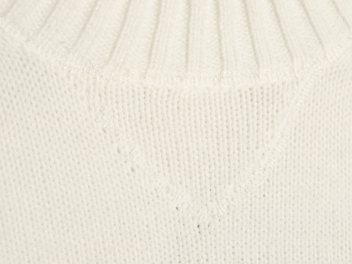 Prada Milano Logo Crewneck Knit Sweater - Cream